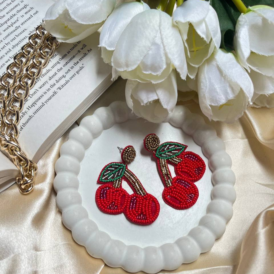 Cherry Handmade Beaded Earrings
