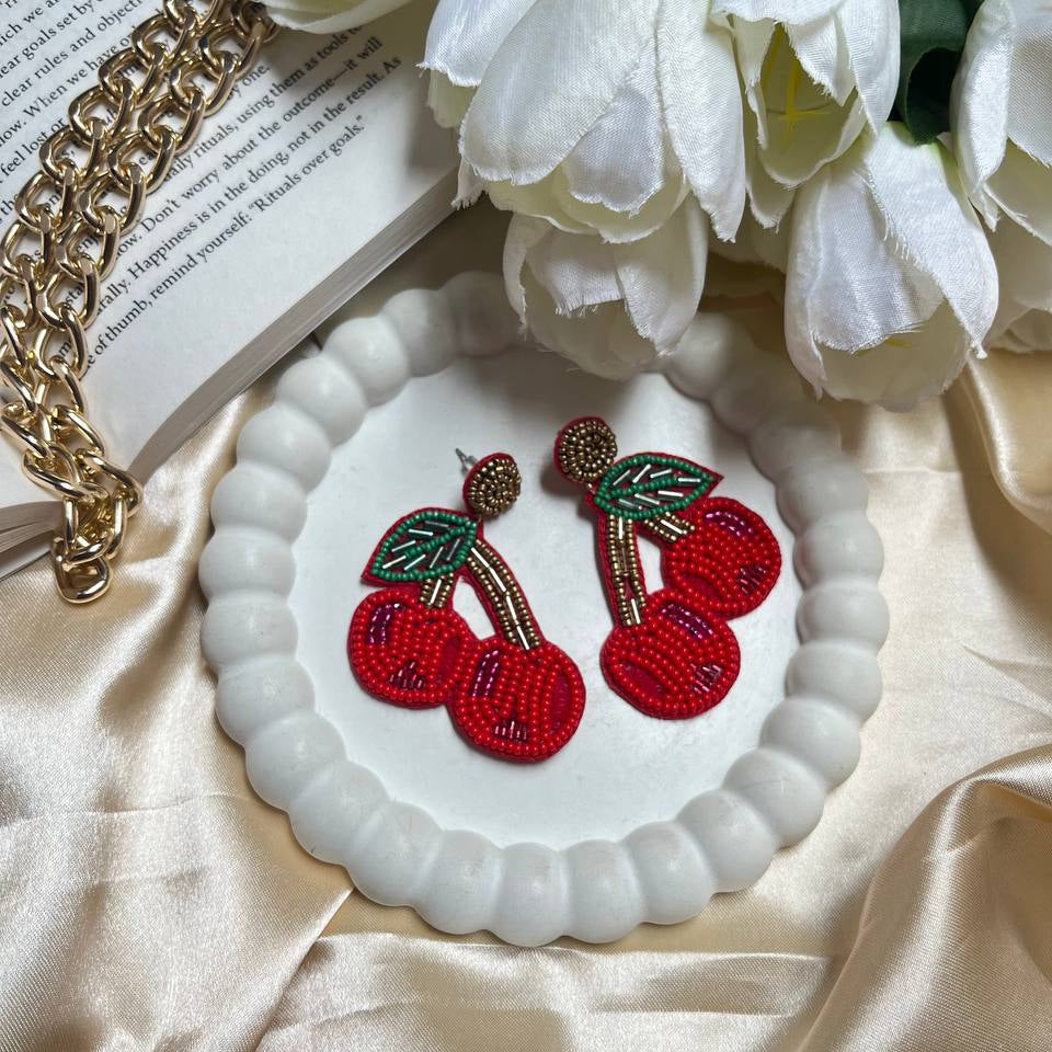 Cherry Handmade beaded earrings #handmade #beaded #earrings #tivracreation #tivra #delhi #india