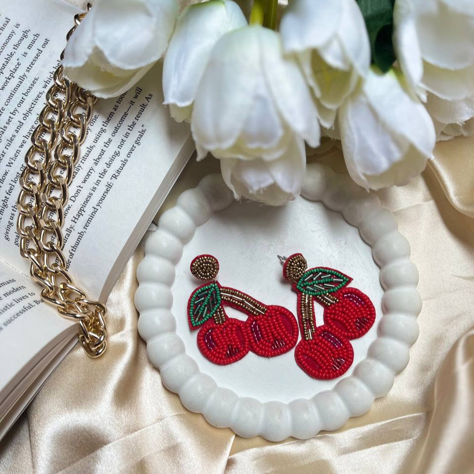 cherry handmade beaded earrings #tivracreation #tivra #beadedearrings #craft #wholesale #price