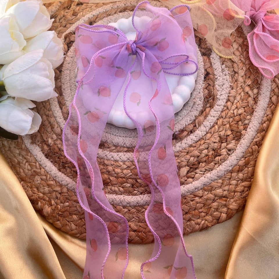 Orange Printed Organza Bow Hairclips