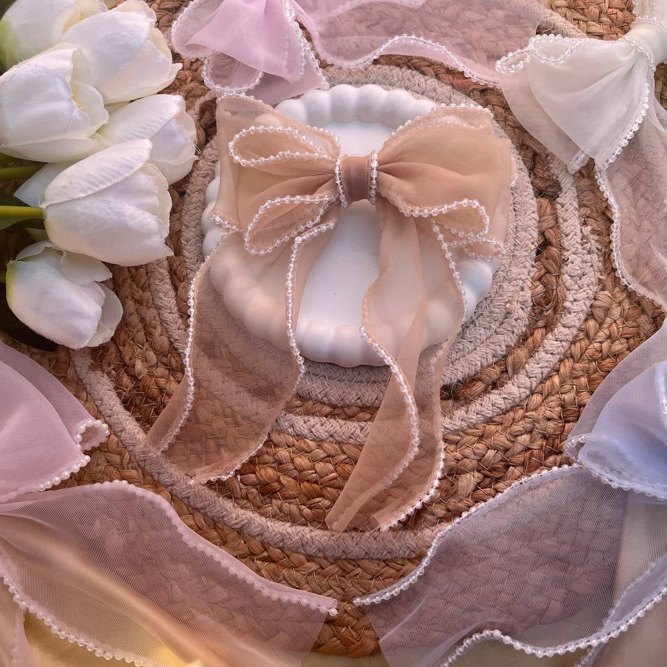 Tivra Creation Pearls Organza Bow Hairclips