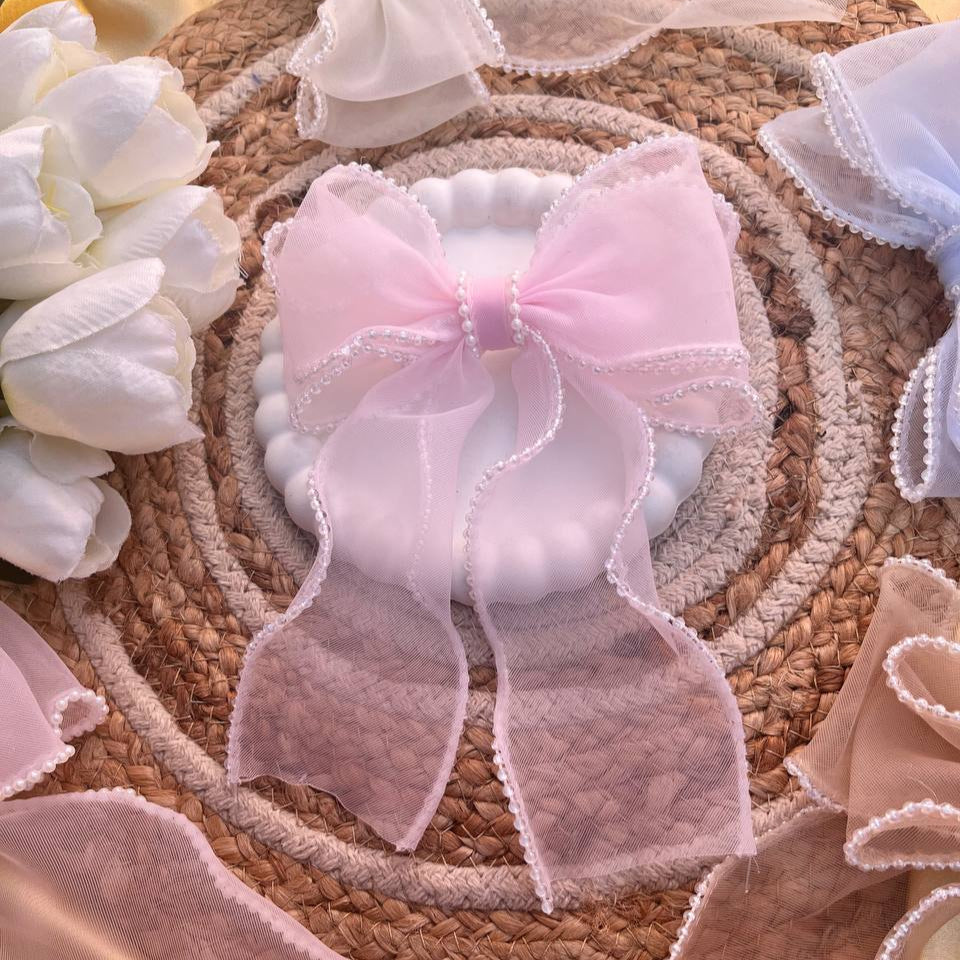 Tivra Creation Pearls Organza Bow Hairclips