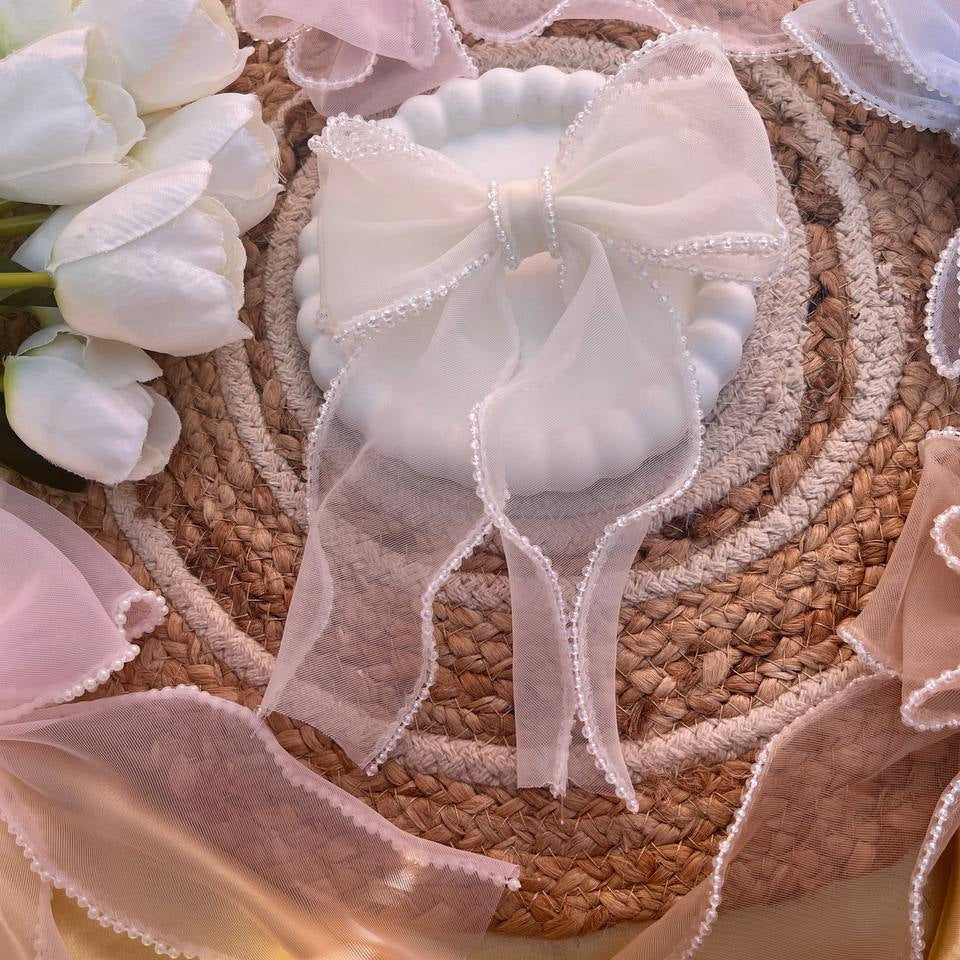 Tivra Creation Pearls Organza Bow Hairclips