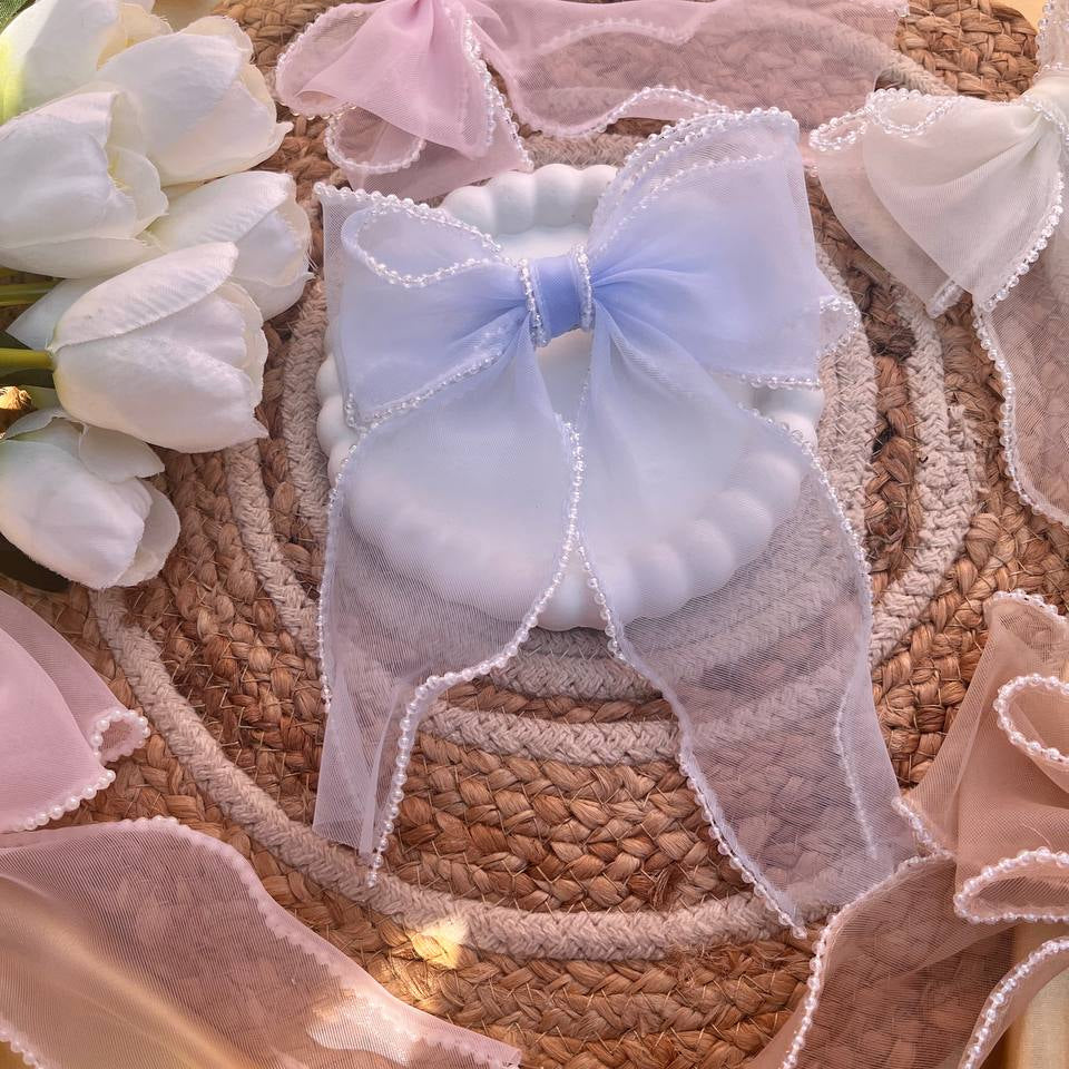 Tivra Creation Pearls Organza Bow Hairclips