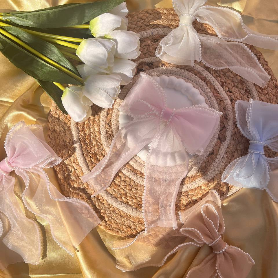 Tivra Creation Pearls Organza Bow Hairclips