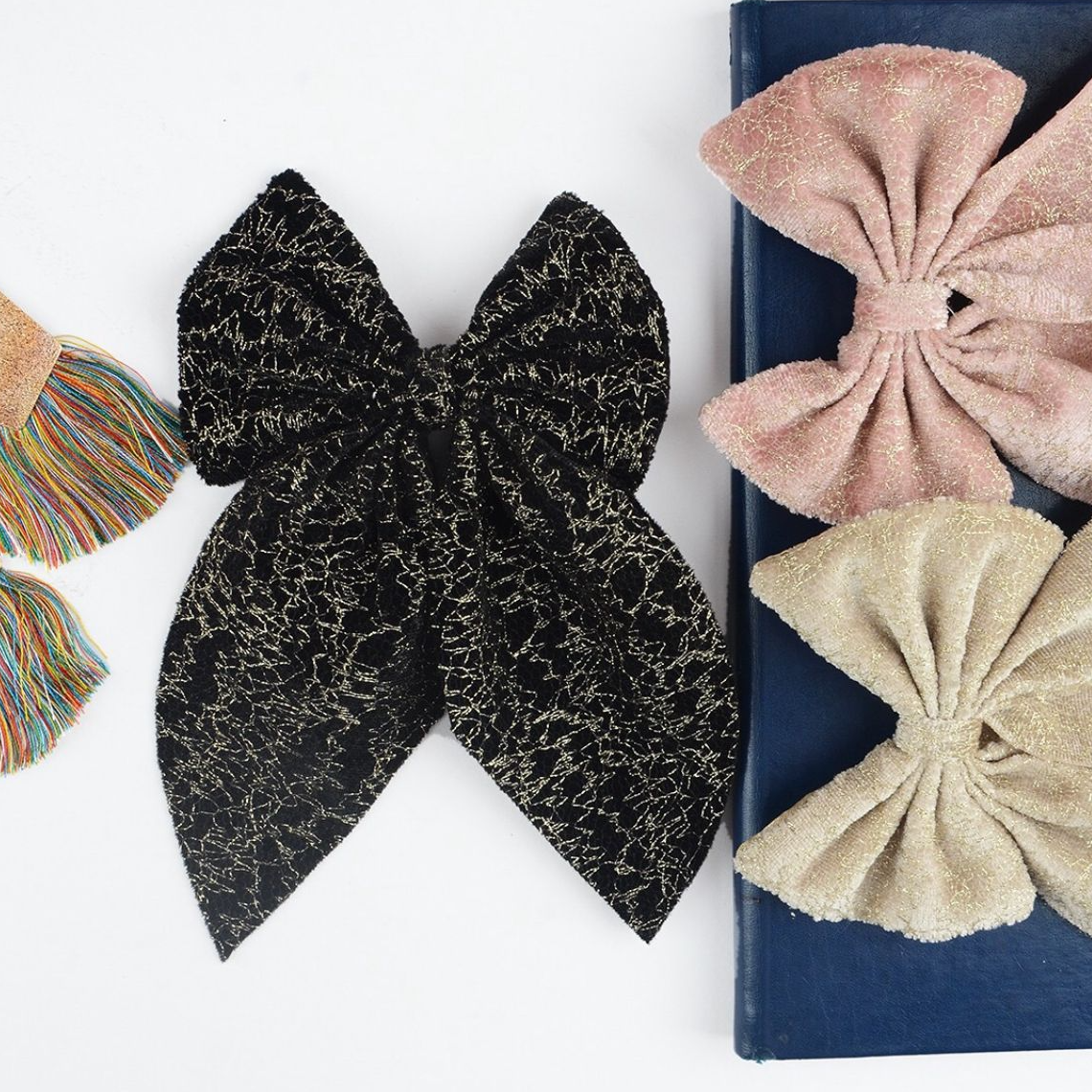 Golden Velvet Bow Scarf Hairclips