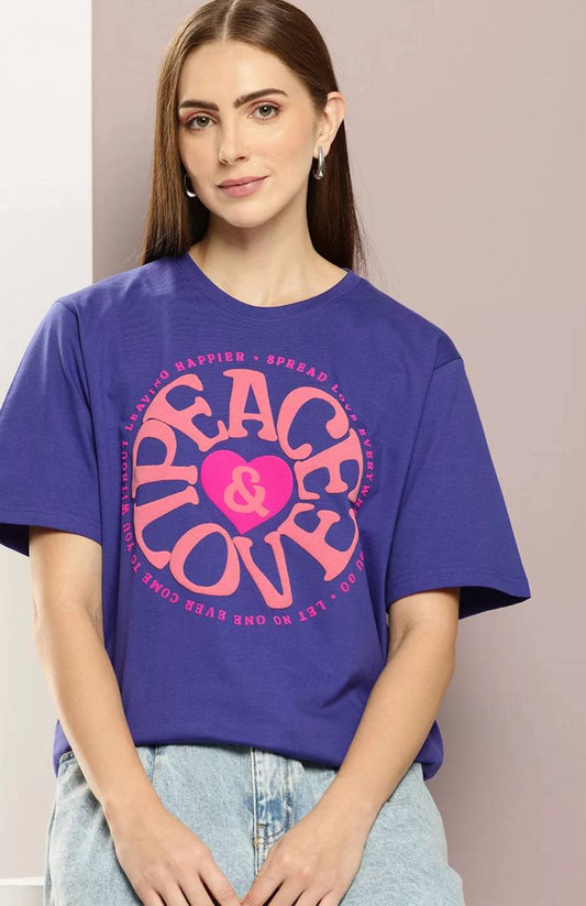 Peace Love Women Graphic Printed Embossed Oversized T-shirt