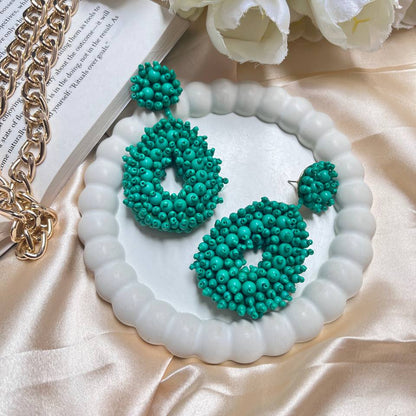 Green poppy handmade beaded earrings #tivracreation #tivra #beaded #earrings #madeinindia