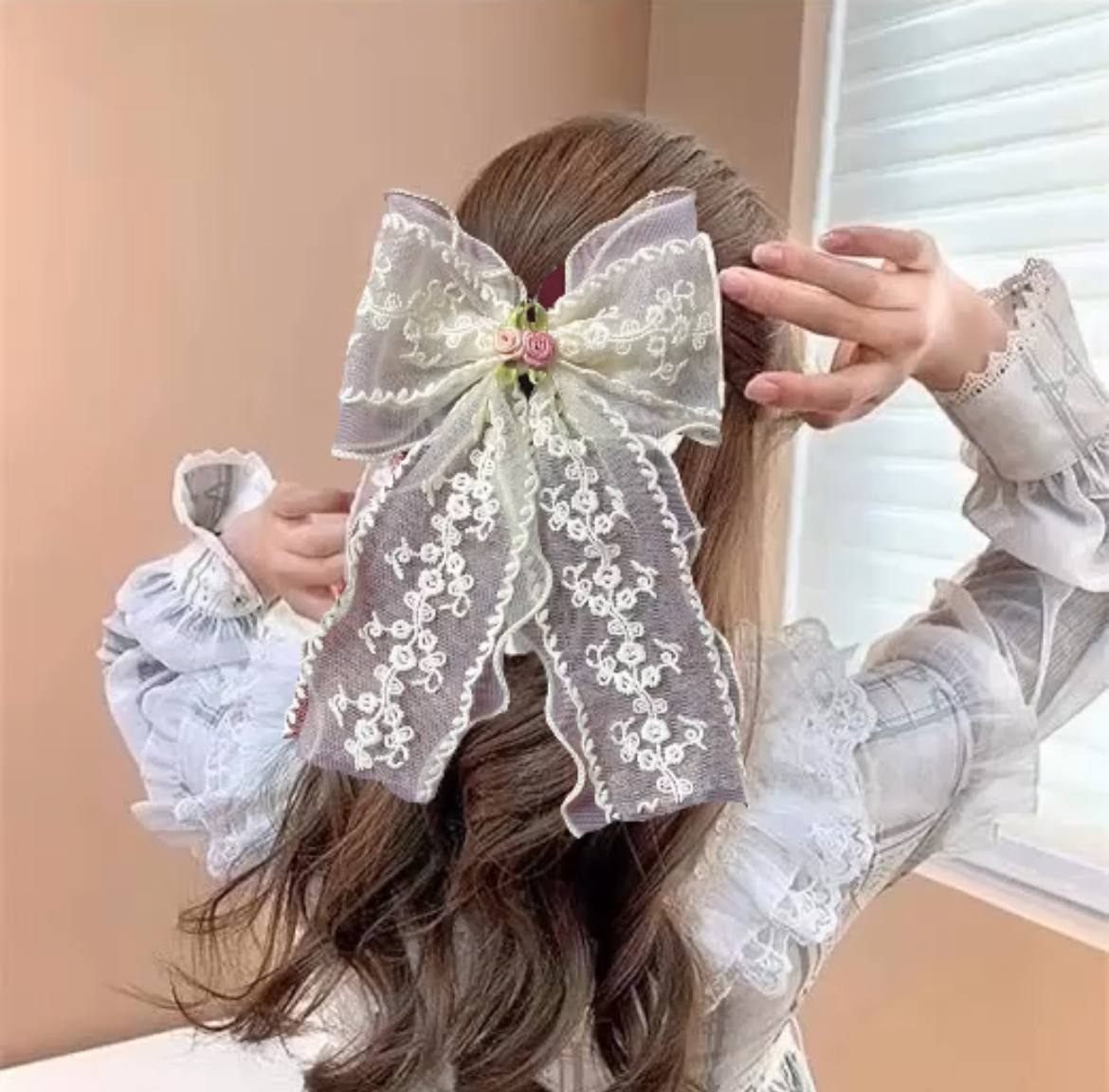 Floral Embroidery Lace Bow