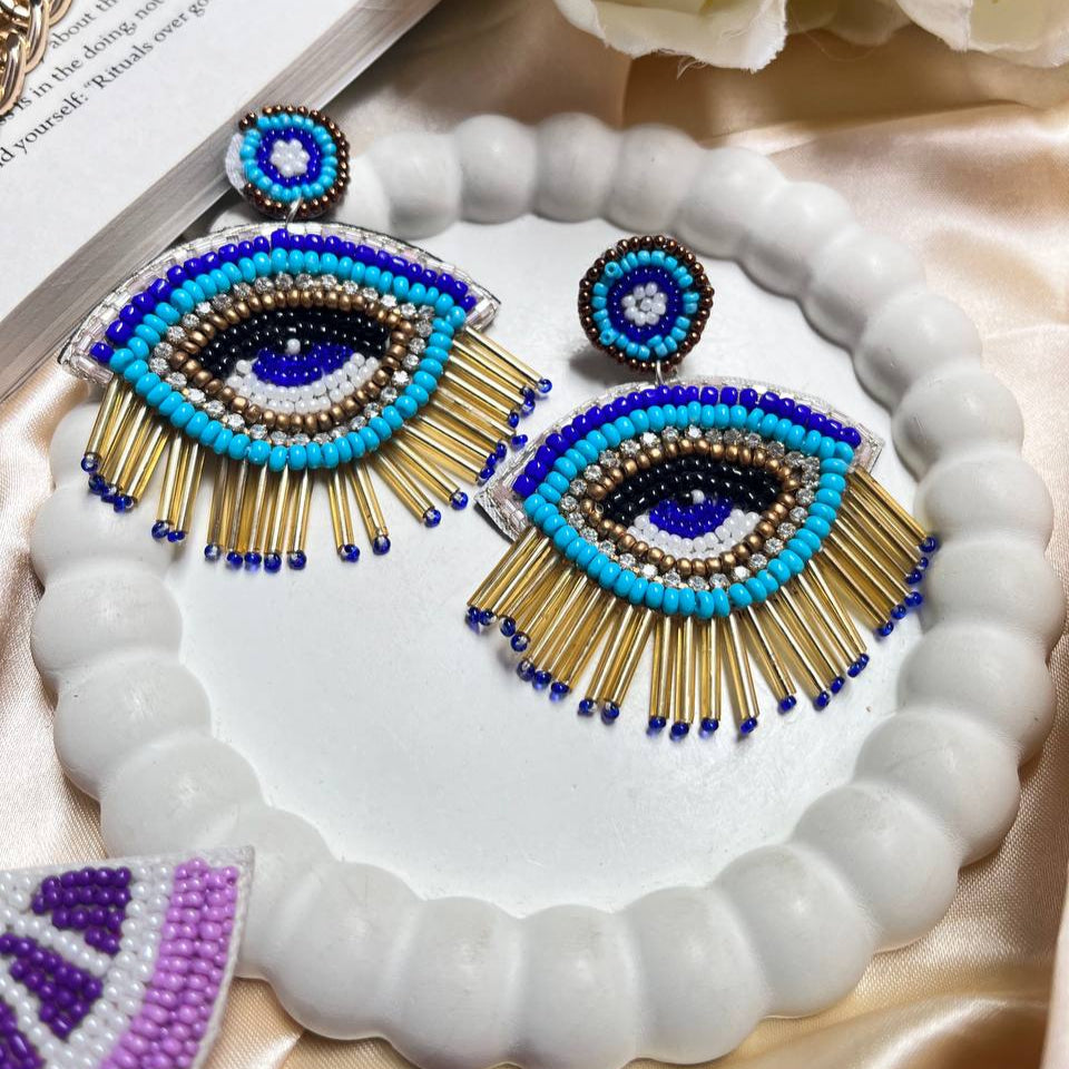 Evil Eye Handmade Beaded Earrings #beaded #earrings #handmade #tivra #tivracreation #partyvibe #insta #instagram #colourful #summervibes