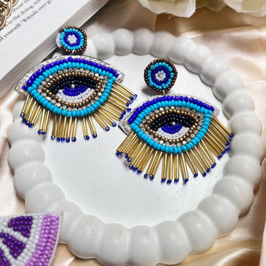 Evil Eye Handmade Beaded Earrings #beaded #earrings #handmade #tivra #tivracreation #partyvibe #insta #instagram #colourful #summervibes