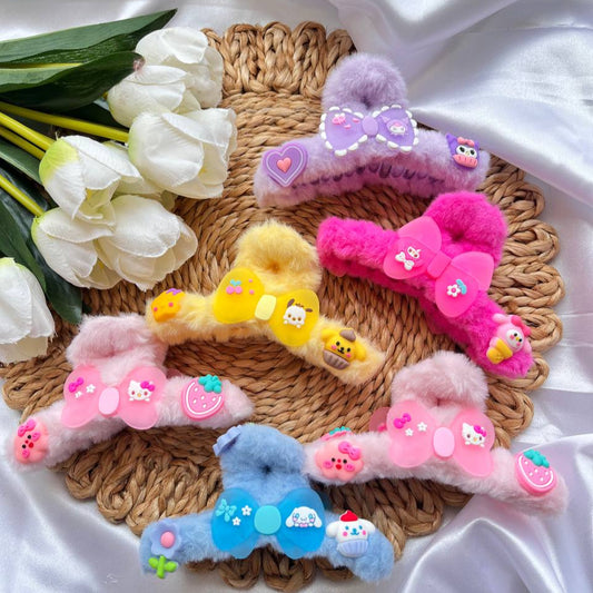 Tivra Creation Furry Pop Claws Cute fur claws purple yellow pink blue peach Colorful hair clips with cartoon designs on a woven mat with tulips.
#FurryPopClaws #furclaws #tivra #tivracreation 
#FurHairClips
#CuteHairClutchers
#MadeInIndiaAccessories
#AffordableHairClips
#ShopTivraCreation
#HairAccessoriesOnline
#IndianHairAccessories
#TrendyHairClipsIndia
#ShopifyFinds
#AmazonIndiaStyle
#FlipkartFashionFinds