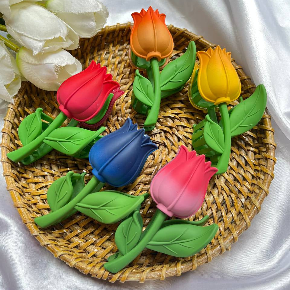 Colorful tulip-shaped clips on a woven mat with white tulips in the background. #TulipClawClip
#TulipHairClip
#FloralHairClips
#FlowerClawClip
#CuteHairAccessories
#AestheticClawClips
#TrendyHairClips
#HairAccessoriesIndia
#ClawClipStyles
#DailyHairAccessories
#SpringInspiredClips
#PastelHairClips
#PrettyHairClips
#GirlsHairAccessories
#HairClipLove
#OnlineShoppingIndia
#HairClipCollection
#MinimalHairAccessories
#FloralAccessories
#ClipYourStyle