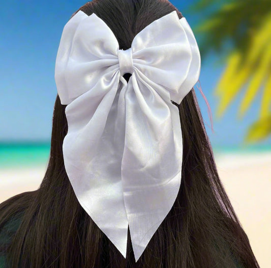 Long White Scarf Bow Hairclips