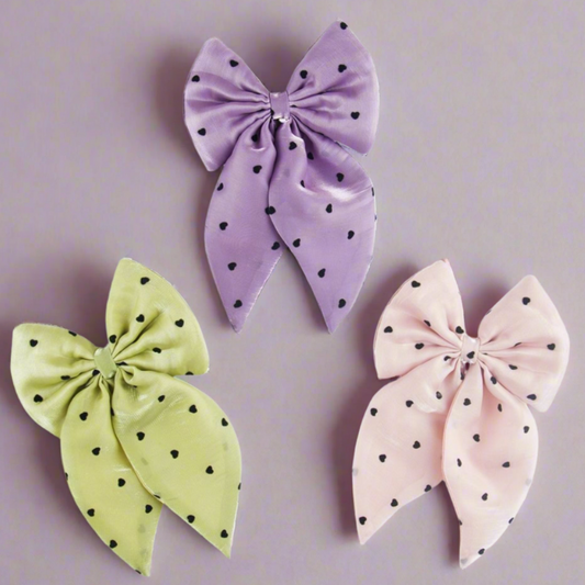 Heart Printed Pigtail Bow Hairclips