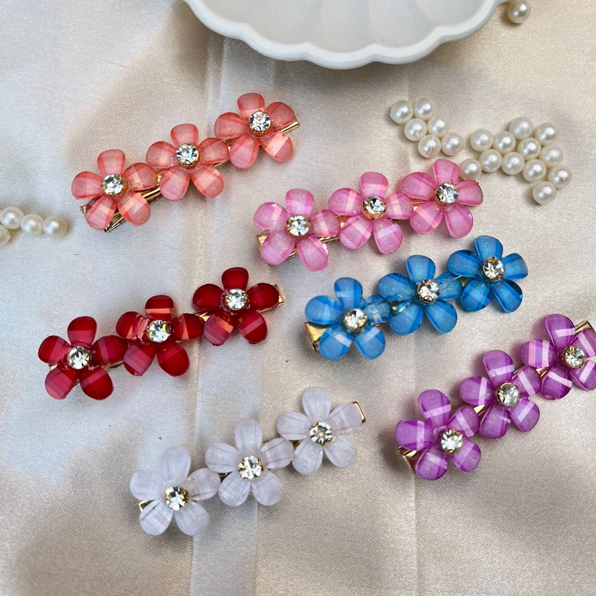 Glossy Korean Flower Hairclips