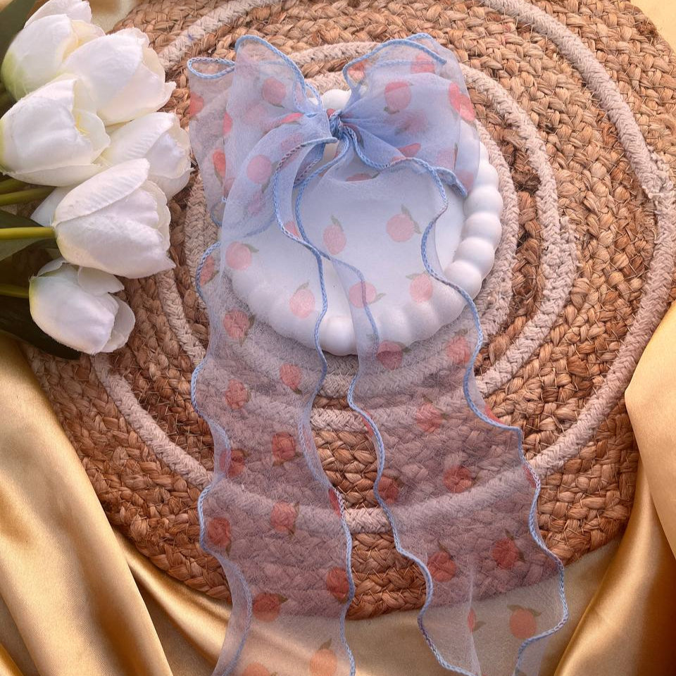 Orange Printed Organza Bow Hairclips