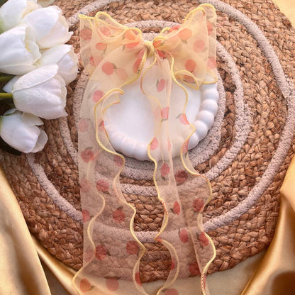 Orange Printed Organza Bow Hairclips