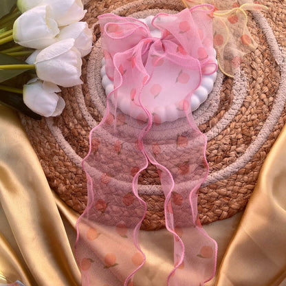 Orange Printed Organza Bow Hairclips