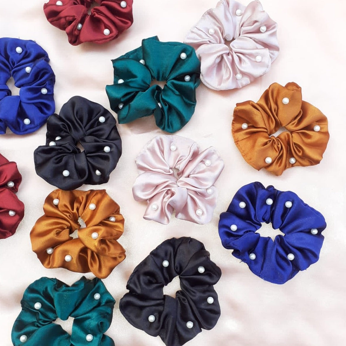 Pearls Satin Scrunchies