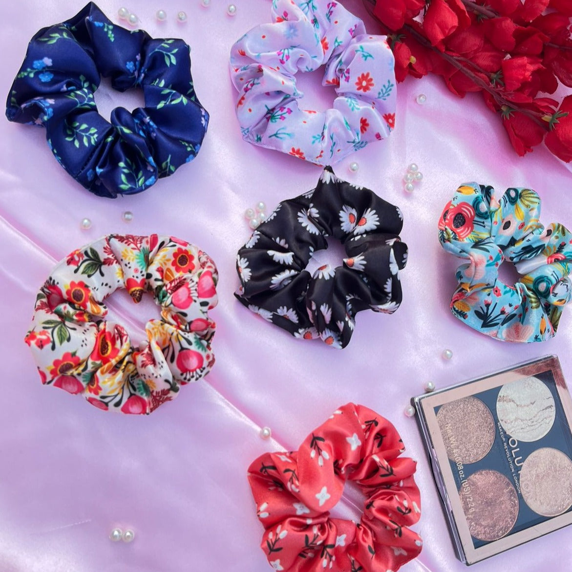 Floral Satin Scrunchies