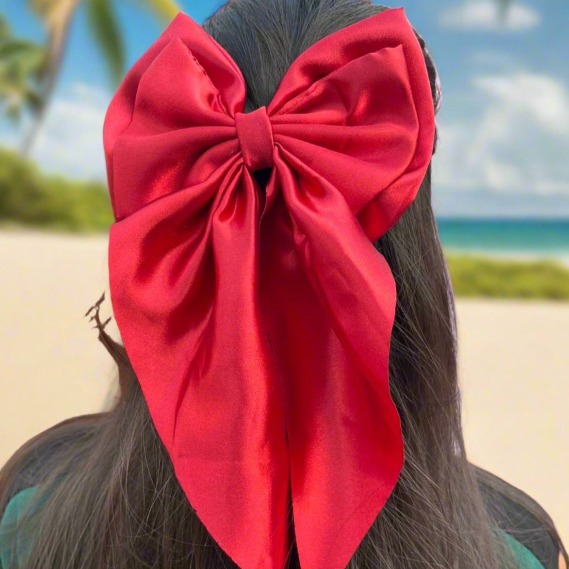 Long Red Scarf Bow Hairclips